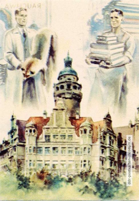 Reklamekarte der Stadt Leipzig für erste Leipziger Friedensmesse (Rathaus) - 1946