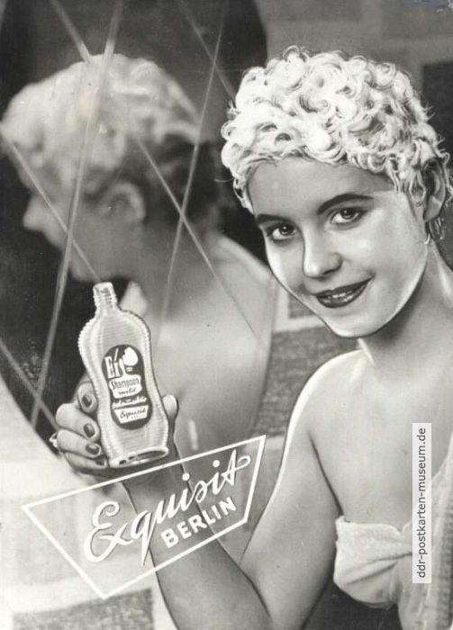 Werbepostkarte für "Exquisit-Ei-Shampoon mild" - 1960
