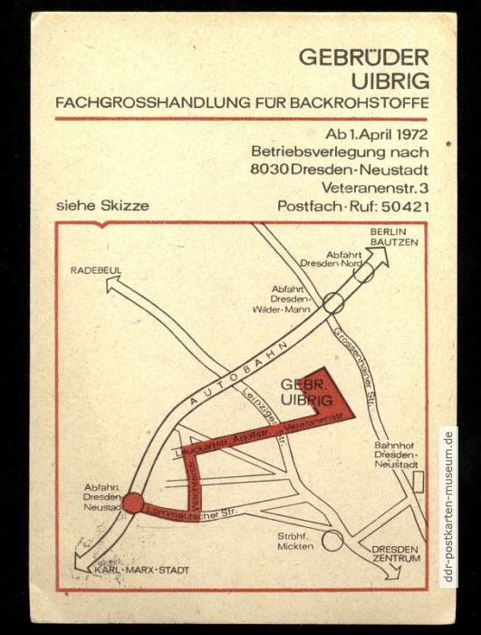 Drucksache mit Werbung der Fachgroßhandlung für Backrohstoffe Uibrig - 1972