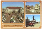 Marktplatz mit Rathaus, Wasserspiel, Schlepper am Kai - 1988