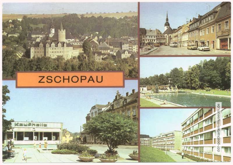 Schloß Wildeck, Kaufhalle, Leninplatz, Freibad, Pflegeheim - 1986