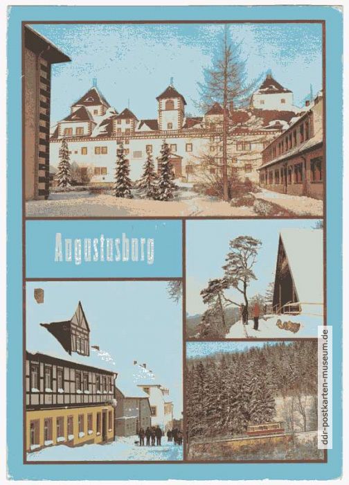 Schloß von Süden, Stadtapotheke, Schutzhütte am Kunnerstein, Drahtseilbahn - 1989
