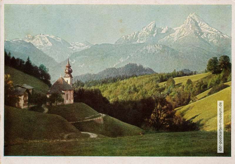 Kirche "Maria Gern"  bei Berchtesgaden mit dem Watzmann - 1954