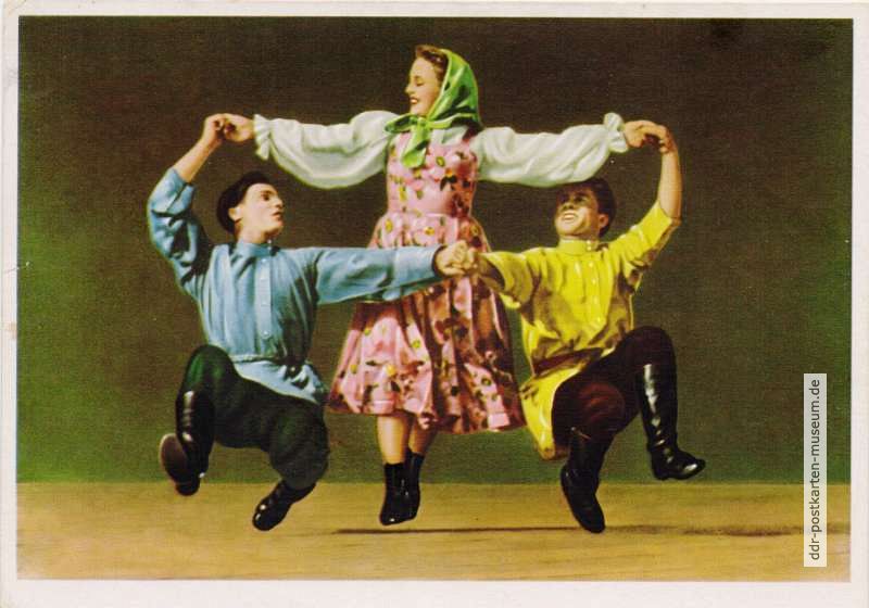 Sowjetisches "Moissejew-Ensemble" mit russischem Volkstanz "Troika" - 1953