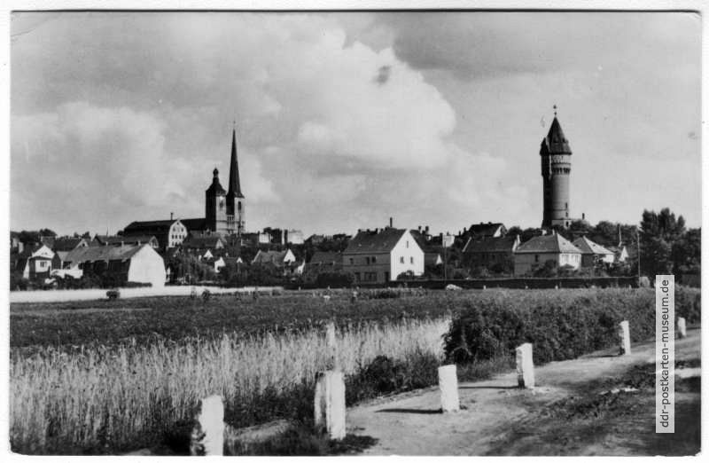 Blick nach Burg mit Kirche und Wasserturm - 1958