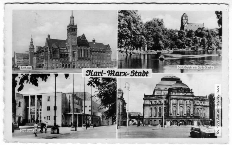 Mehrbildkarte aus Karl-Marx-Stadt (nach Stadtumbenennung) - 1955