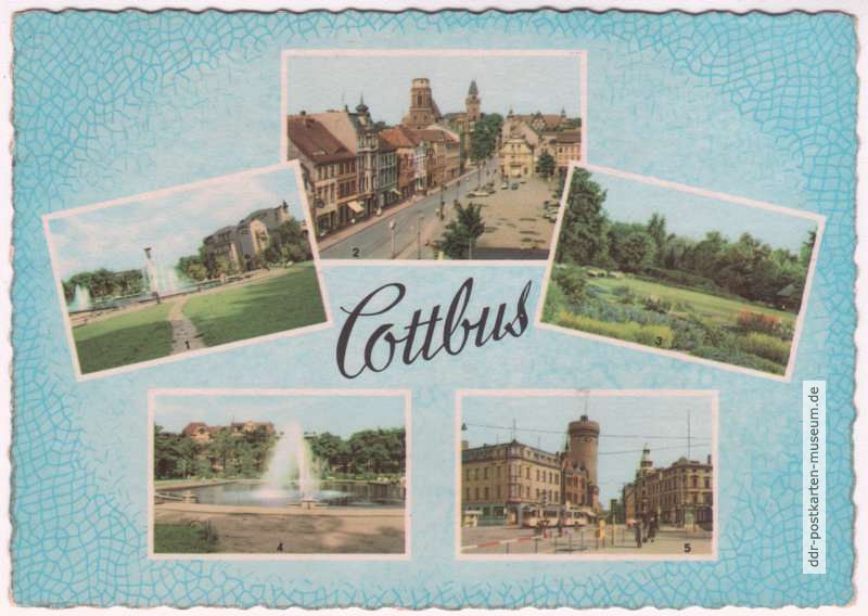 Cottbus - erste farbige Mehrbildkarte - 1963