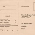 Vorderseite der Drucksache als Antwortkarte an "Haus der Jungen Pioniere" in Potsdam - 1988