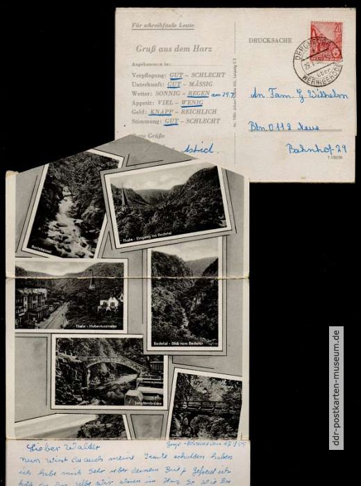 Postalisch gelaufene Drucksache mit Leporello aus Wernigerode - 1958
