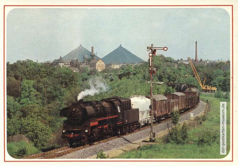 Dampflok 58 3032-9 mit Güterzug bei Ronneburg - 1985