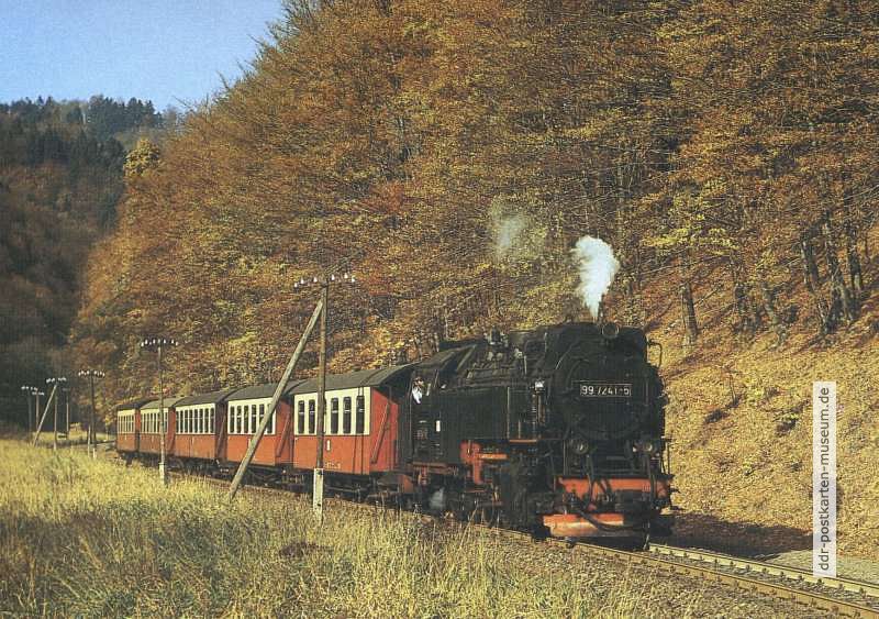 Harzquerbahn mit Lok 997241-5 bei Netzkater (Südharz) - 1988