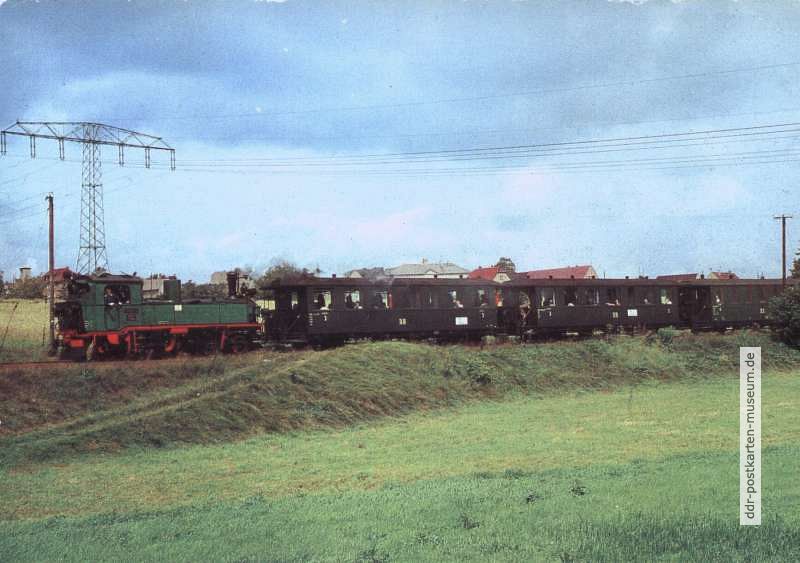 Traditionsbahn, Ausfahrt aus Bhf. Friedewald-Bad in Richtung Radebeul - 1985