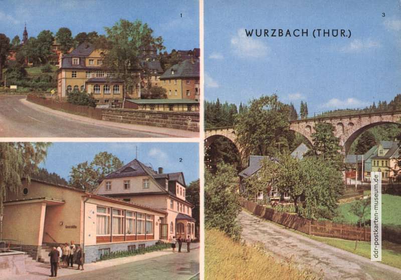 Rathaus, FDGB-Heim, Viadukt im Sormitztal bei Wurzbach - 1978