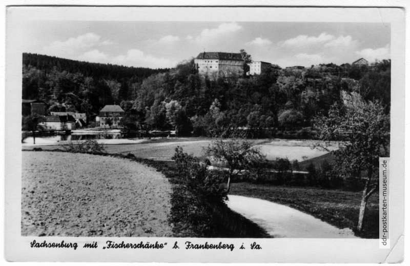 Sachsenburg mit "Fischerschänke" bei Frankenberg - 1957