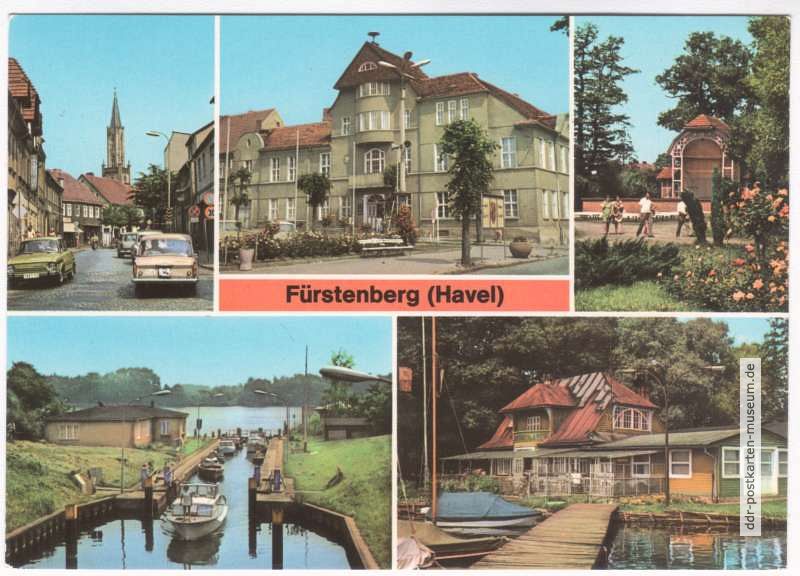 Thälmann-Straße, Rathaus, Park, Havelschleuse, Gaststätte "Anglerheim" - 1979