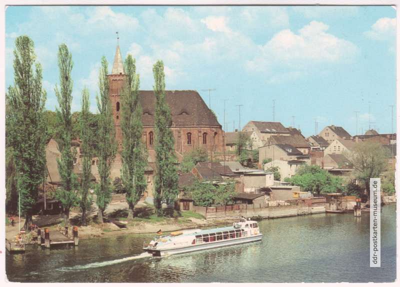 Blick zur Altstadt und Kirche, Gleitboot "Sarja" - 1983