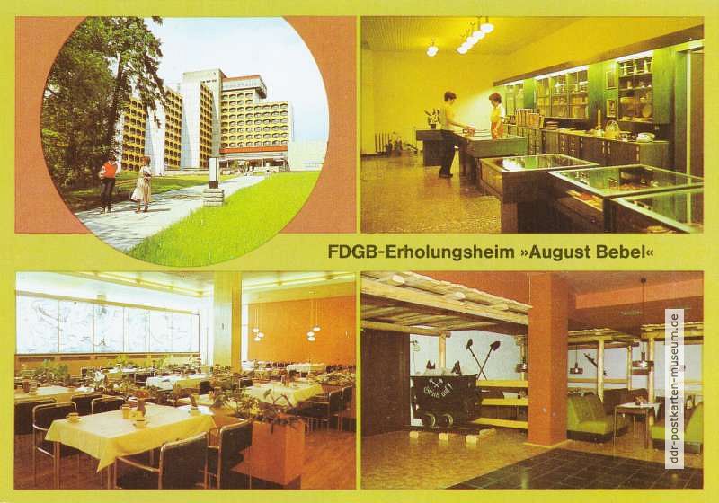 Friedrichroda, FDGB-Erholungsheim "August Bebel" mit Souvenir-Basar und Urlauberrestaurant - 1982