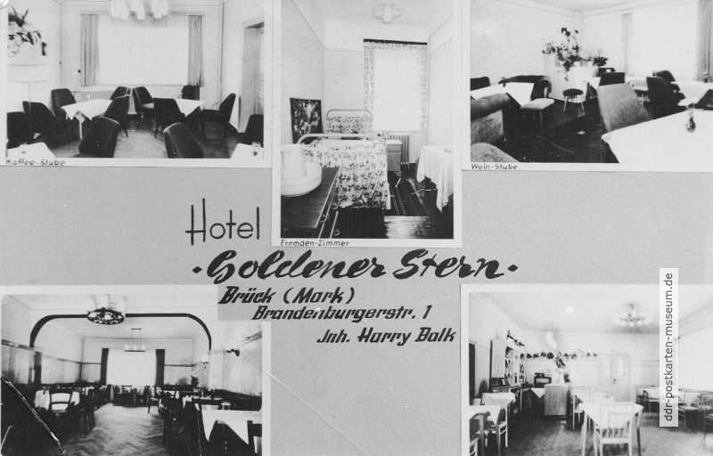 Brück (Mark), Hotel "Goldener Stern" mit Fremdenzimmer, Kaffee-Stube und Weinstube - 1959