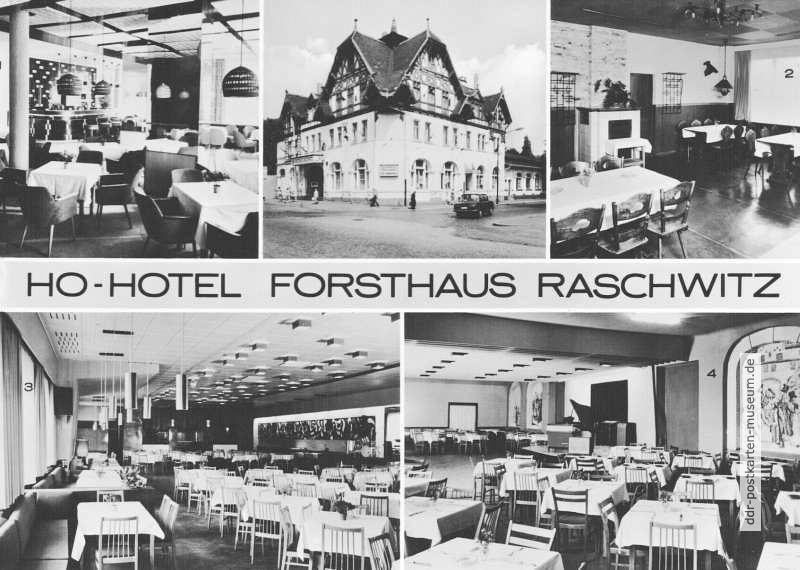 Raschwitz bei Leipzig, HO-Hotel "Forsthaus Raschwitz" mit Bar, Jagdzimmer, Großer und Kleiner Saal - 1972