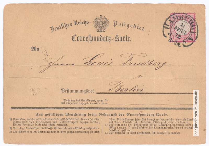 Erste Postkarte der Deutschen Reichspost von 1871 