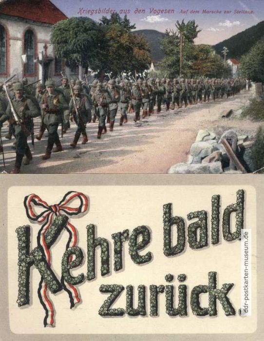 Grußpostkarten zum Kriegsbeginn von und an die Front - 1914