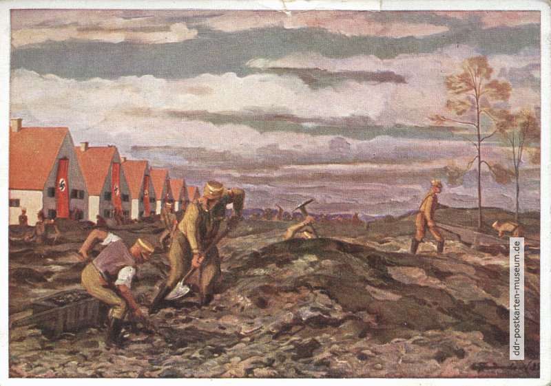Gemälde "Wir helfen den SA-Kameraden vom Siedlungsbau" von Eduard Frauendorfer - 1935
