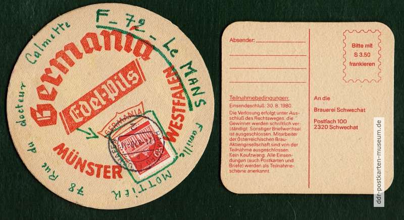 Bierdeckel als Jux-Postkarten (BRD / Österreich) - um 1970
