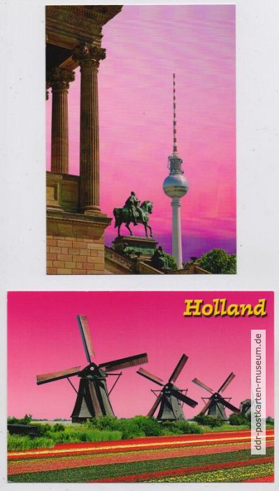 Hyperfarbig colorierter Himmel als Illusion in Berlin und Holland