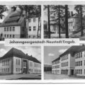Johanngeorgenstadt-Neustadt, Neues Postamt, Säuglingsheim, Theater "Karl Marx", Mittelschule - 1957