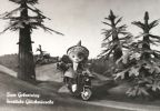 Geburtstagskarte 09033 von 1980, Sandmann mit Moped "Schwalbe" unterwegs