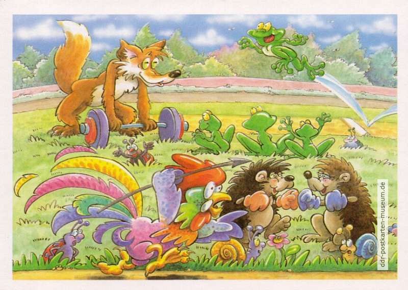 Kindergrußkarte, Kleine Tierolympiade - 1989