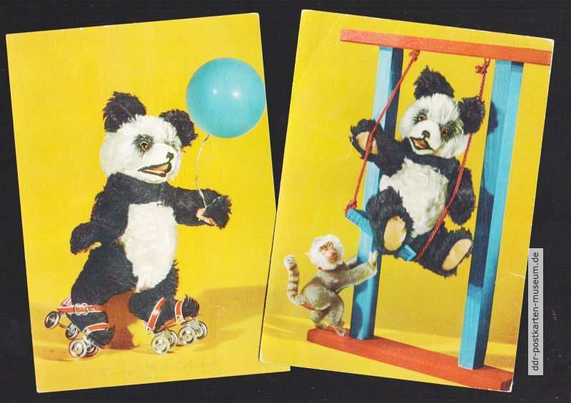 Bambusbären mit Rollschuhen und auf der Schaukel - 1963