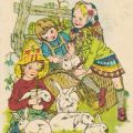 Kinder im Zeitvertreib mit Kaninchen - 1950