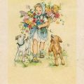 Grußkarte mit Aquarell "Das Blumenmädchen) - 1951