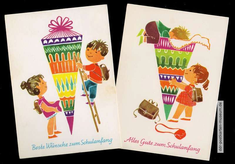 Grußkarten für ABC-Schützen "Beste Wünsche.../ Alles Gute zum Schulanfang" - 1967
