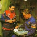 Gemeinsamer Kosmosflug UdSSR / DDR, die Fliegerkosmonauten Waleri Bykowski und Sigmund Jähn bei der Vorbereitung im Saljut-Modell des Ausbildungszentrums - 1978 - 1978