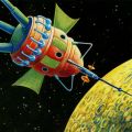 "Utopischer Weltraum", Bemannte Mondfähre im Anflug auf den Erdtrabanten - 1971