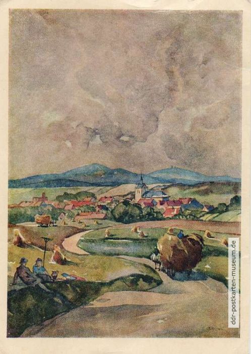 Aquarell von Alfred Worms "Sommertag vor Hasselfelde" - 1950