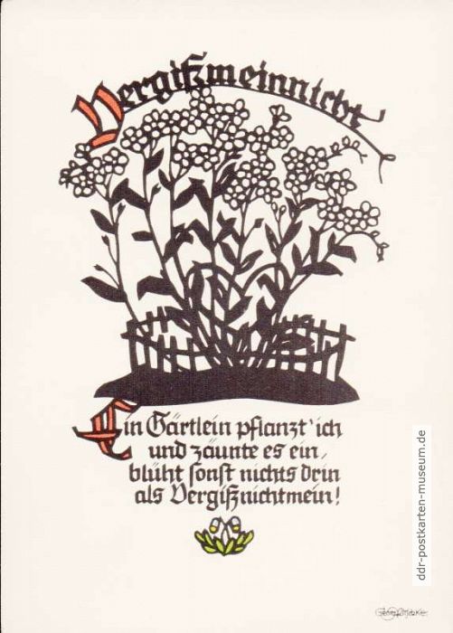 Scherenschnitt "Vergiß mein nicht" - um 1960