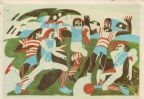 Farblinolschnitt "Fußball" 1974 von Helga Borisch - 1979