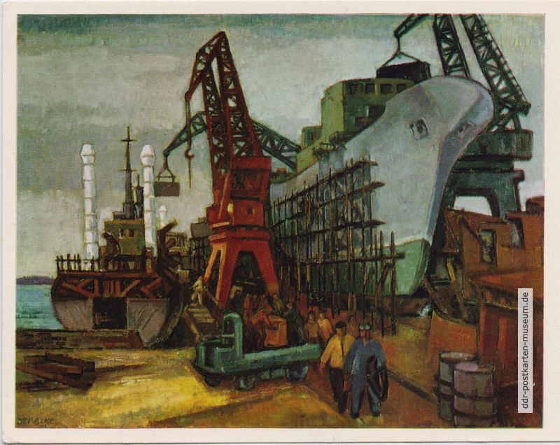 "Volkswerft Stralsund", Ölbild von Walter Denecke 1962
