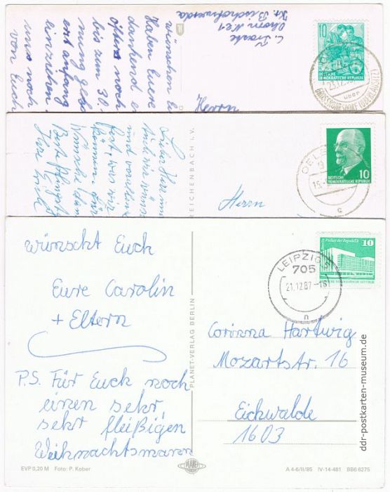 Inlands-Postkartenporto konstant 10 Pfennig von 1954 bis 1990 !