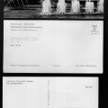 oben: Vorder- und Rückseite von Postkarte im Miniaturformat 15 x 8 cm / unten: Normalformat