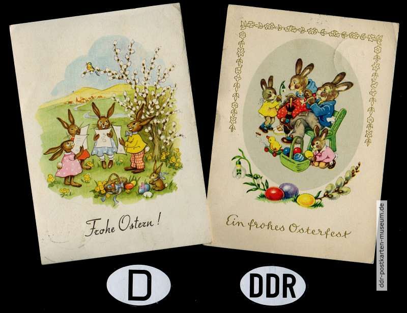 Grußpostkarten zu Ostern aus West und Ost - 1957