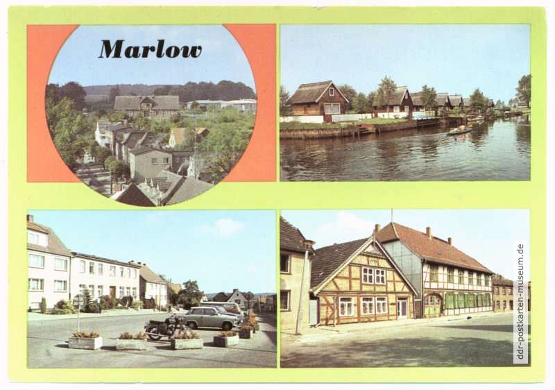 Teilansicht, Bungalowsiedlung an der Recknitz, Markt, Historische Bürgerhäuser - 1986