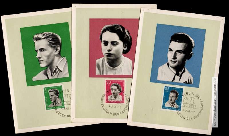 Maximumkarten "Kämpfer gegen den Faschismus" Carlo Schönhaar, Hertha Lindner, Herbert Tschäpe - 1961- 1961