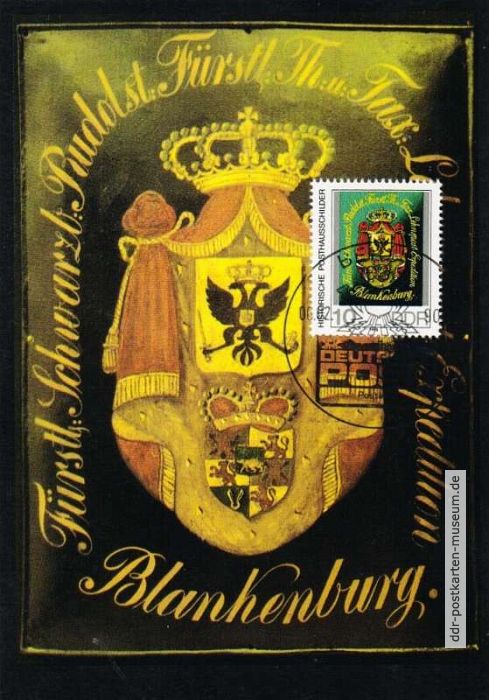 Maximumkarte "Historische Posthausschilder", Fürstlich Thurn-und-Taxis-Posthausschild - 1989