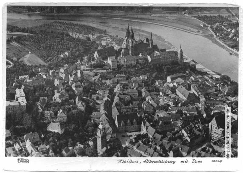 Luftbild von der Albrechtsburg mit Dom und Elbe - 1964