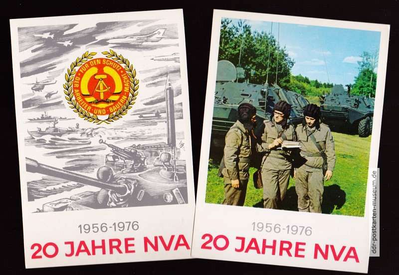 Jubiläumspostkarten zum 20. Jahrestag der NVA - 1975