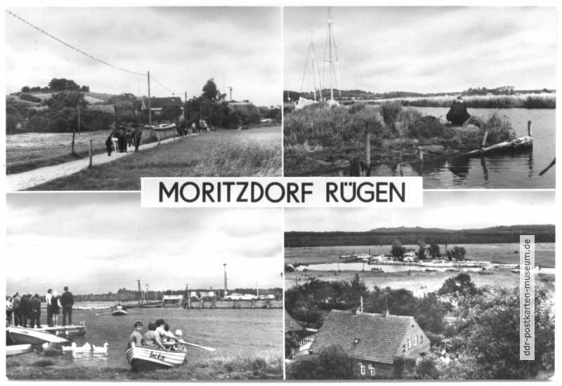Fährweg, Bodden, An der Fähre, Blick von der Moritzburg zum "Baaber Bollwerk" - 1975